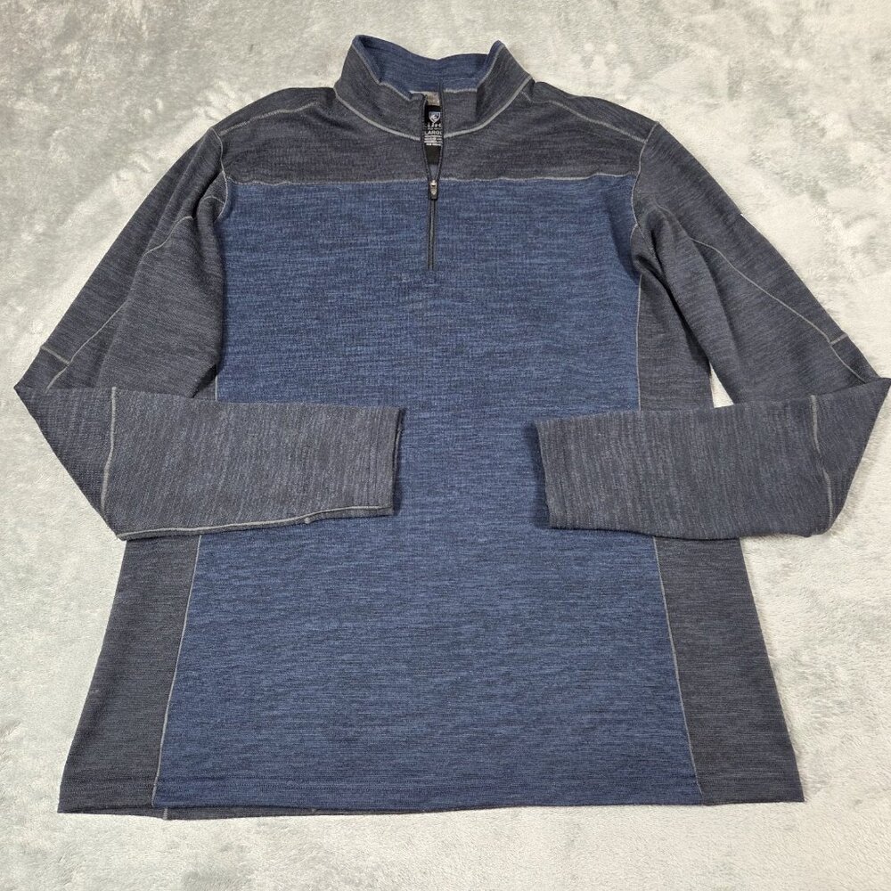 Kuhl Shirt Mens Large Blue Gray 1/4 Zip Ryzer Stretch Breathable Hiking Pullover